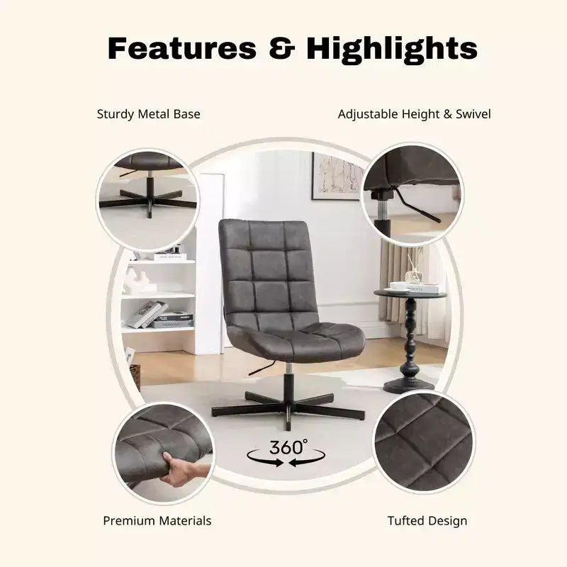 GDFStudio Mora 2 Piece Faux Leather Tufted Accent Chair and Ottoman Set with Metal Base