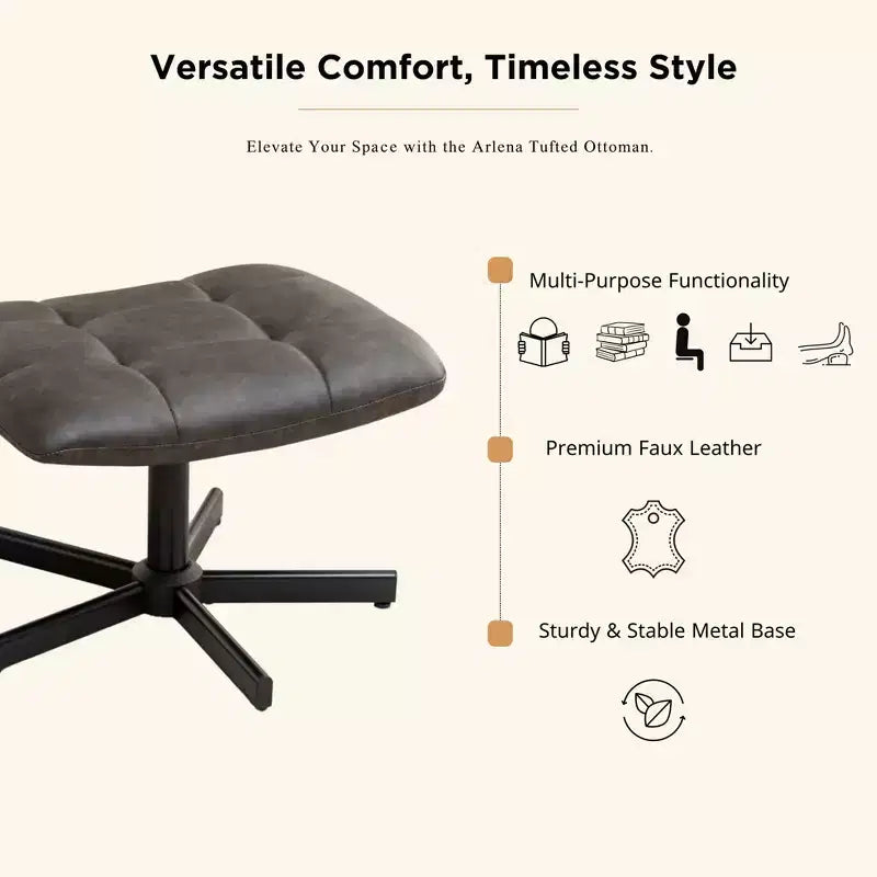 GDFStudio Mora 2 Piece Faux Leather Tufted Accent Chair and Ottoman Set with Metal Base