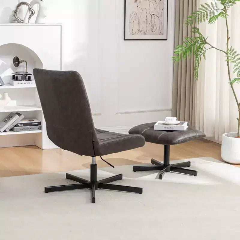 GDFStudio Mora 2 Piece Faux Leather Tufted Accent Chair and Ottoman Set with Metal Base
