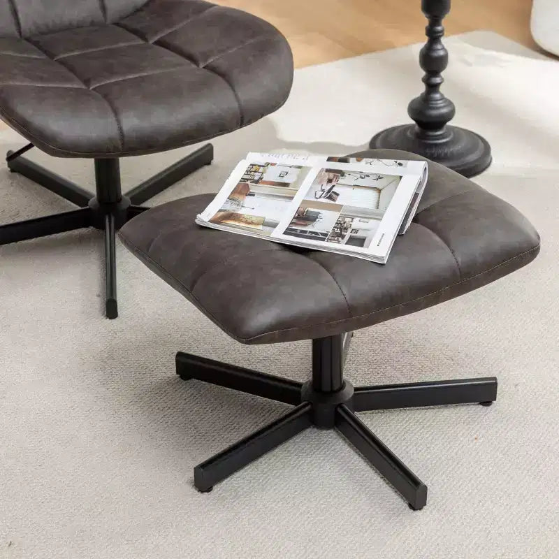 GDFStudio Mora 2 Piece Faux Leather Tufted Accent Chair and Ottoman Set with Metal Base
