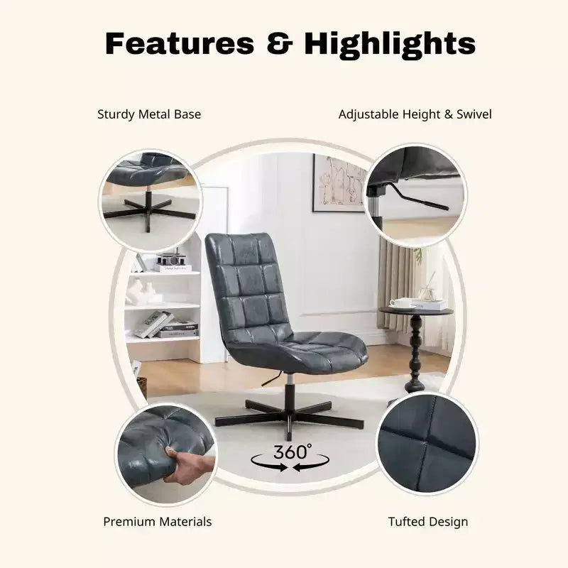 GDFStudio Mora 2 Piece Faux Leather Tufted Accent Chair and Ottoman Set with Metal Base