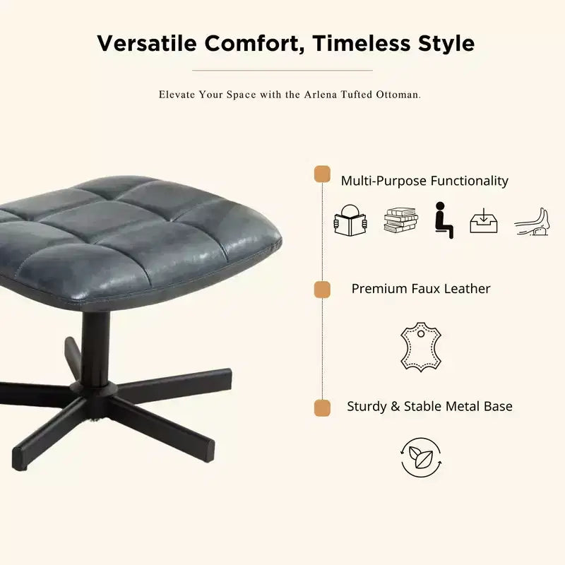 GDFStudio Mora 2 Piece Faux Leather Tufted Accent Chair and Ottoman Set with Metal Base