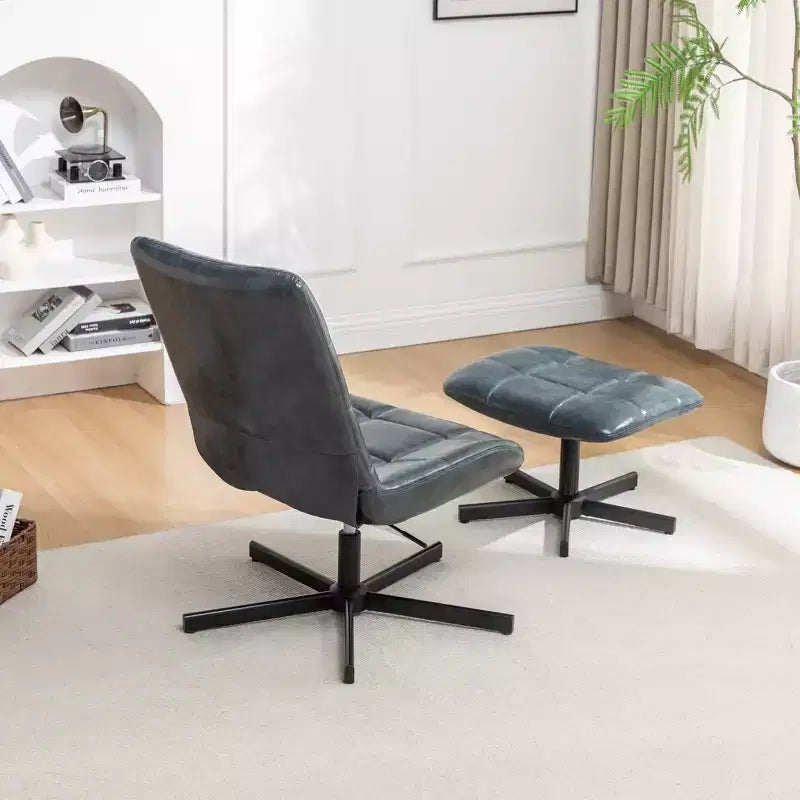 GDFStudio Mora 2 Piece Faux Leather Tufted Accent Chair and Ottoman Set with Metal Base