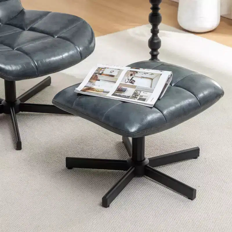GDFStudio Mora 2 Piece Faux Leather Tufted Accent Chair and Ottoman Set with Metal Base