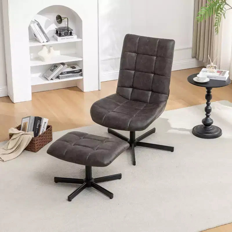 GDFStudio Mora 2 Piece Faux Leather Tufted Accent Chair and Ottoman Set with Metal Base