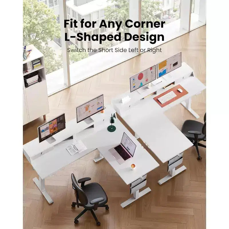 L Shaped Electric Standing Desk, 63 Ergonomic Corner Height Adjustable Desk with Drawers, Sit Stand Computer Table with Storage for Work Office Home