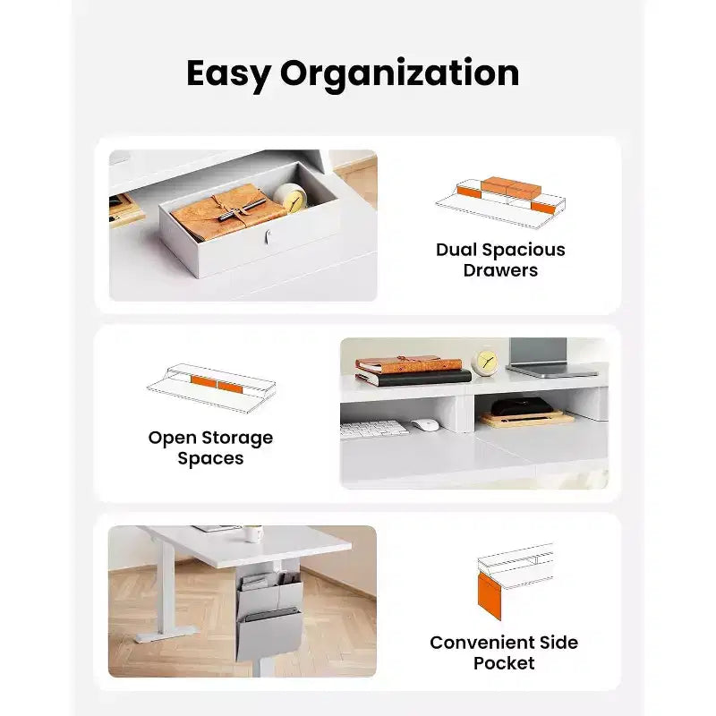L Shaped Electric Standing Desk, 63 Ergonomic Corner Height Adjustable Desk with Drawers, Sit Stand Computer Table with Storage for Work Office Home