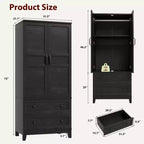 Armoire en bois avec portes, étagères réglables et tringle, grande penderie de rangement pour chambre à coucher et essentiels
