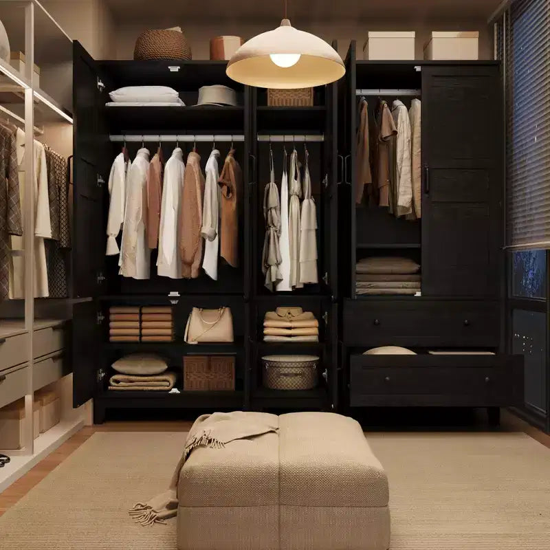Wooden Armoire Wardrobe Cabinet with Doors, Adjustable Shelves and Hanging Rod, Tall Clothing Storage Closet for Bedroom Organization and Essentials