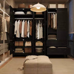 Armoire en bois avec portes, étagères réglables et tringle, grande penderie de rangement pour chambre à coucher et essentiels