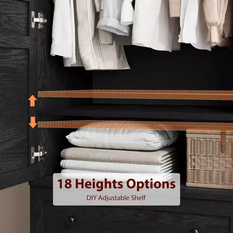 Wooden Armoire Wardrobe Cabinet with Doors, Adjustable Shelves and Hanging Rod, Tall Clothing Storage Closet for Bedroom Organization and Essentials