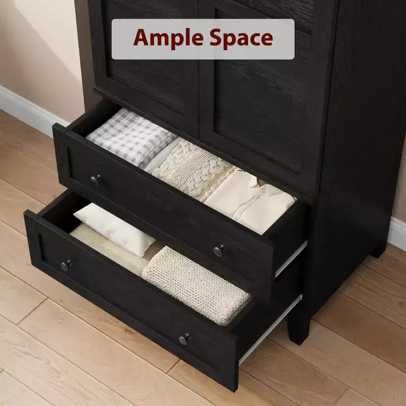Wooden Armoire Wardrobe Cabinet with Doors, Adjustable Shelves and Hanging Rod, Tall Clothing Storage Closet for Bedroom Organization and Essentials