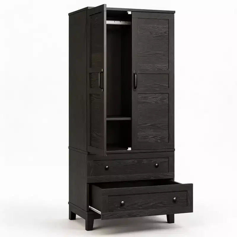 Wooden Armoire Wardrobe Cabinet with Doors, Adjustable Shelves and Hanging Rod, Tall Clothing Storage Closet for Bedroom Organization and Essentials