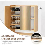 Grand meuble à chaussures avec portes, meuble de rangement à chaussures à 6 niveaux avec étagères réglables et crochets, organisateur de chaussures en bois, peut contenir plus de 30 paires, blanc
