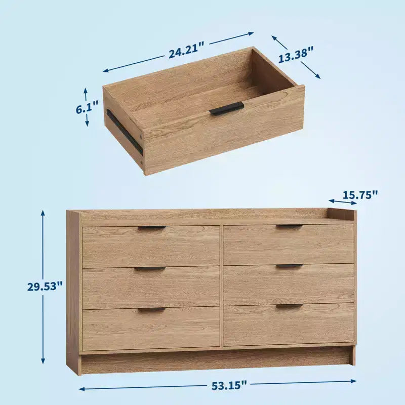 Modern 6 Drawer Dresser, Closet Organizer & TV Stand, Fluted Wood Storage Cabinet, for Living Room, Hallway
