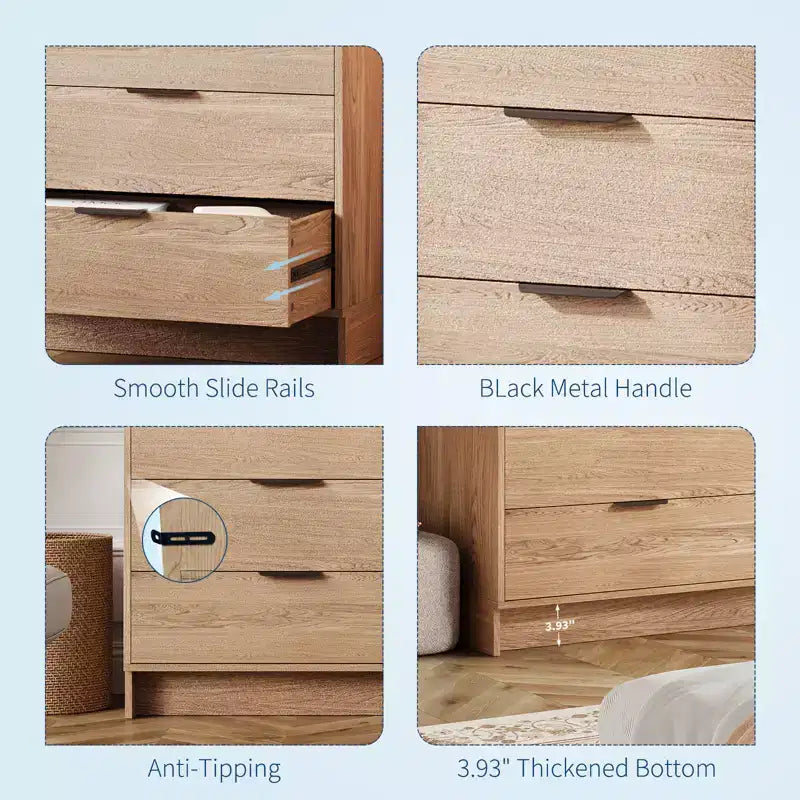 Modern 6 Drawer Dresser, Closet Organizer & TV Stand, Fluted Wood Storage Cabinet, for Living Room, Hallway