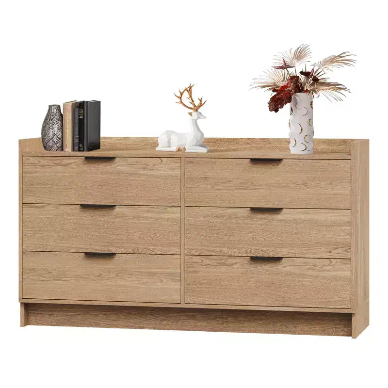 Modern 6 Drawer Dresser, Closet Organizer & TV Stand, Fluted Wood Storage Cabinet, for Living Room, Hallway