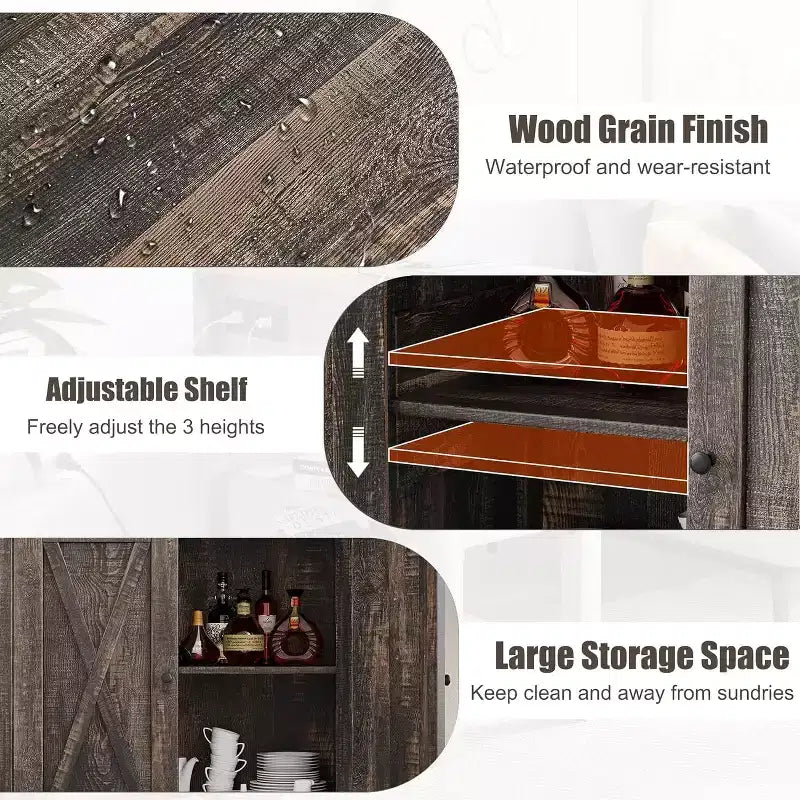 Small Storage Cabinet 2 Piece, Farmhouse Sideboard with 2 Doors & Adjustable Shelves, Entryway Console for Living Room/Dining Room/Kitchen