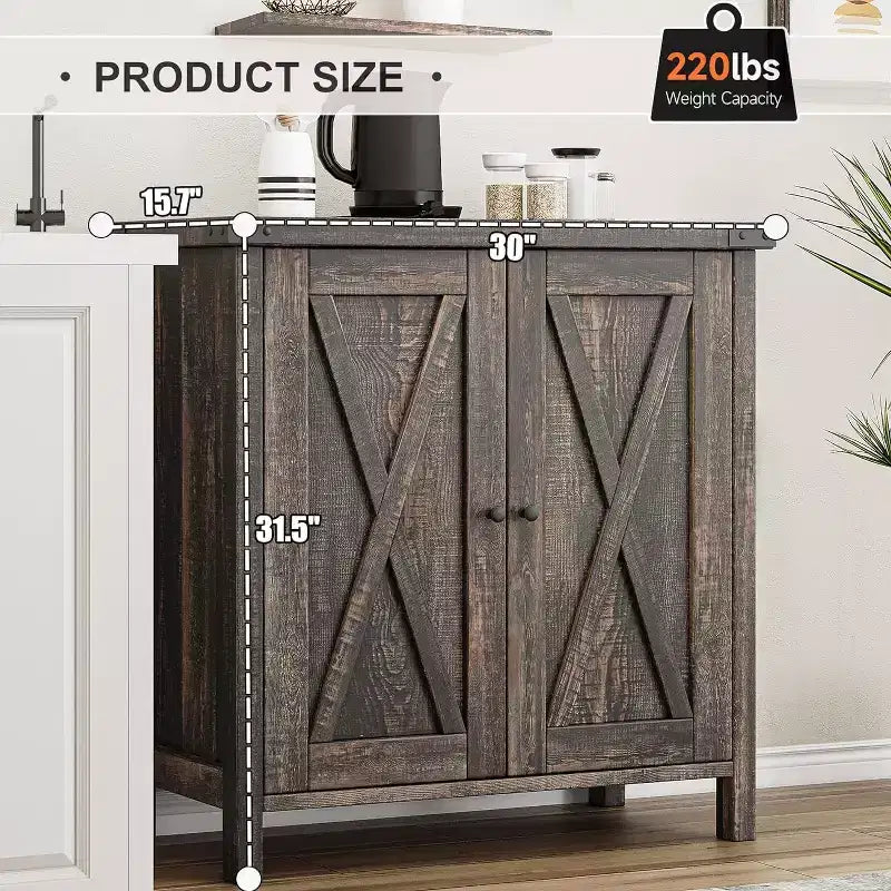 Small Storage Cabinet 2 Piece, Farmhouse Sideboard with 2 Doors & Adjustable Shelves, Entryway Console for Living Room/Dining Room/Kitchen
