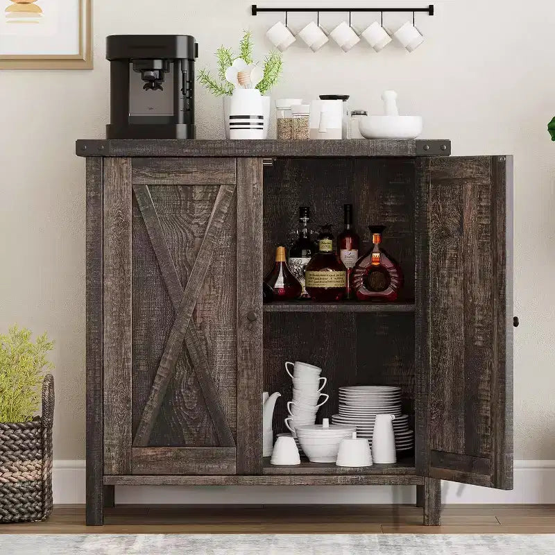 Small Storage Cabinet 2 Piece, Farmhouse Sideboard with 2 Doors & Adjustable Shelves, Entryway Console for Living Room/Dining Room/Kitchen