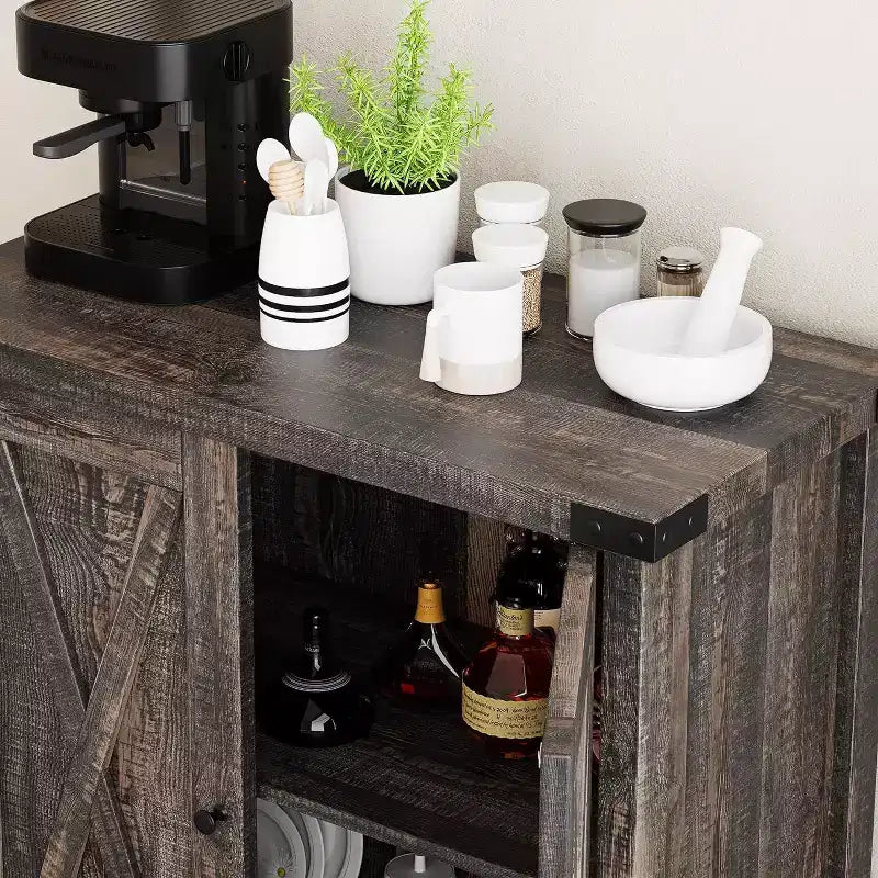 Small Storage Cabinet 2 Piece, Farmhouse Sideboard with 2 Doors & Adjustable Shelves, Entryway Console for Living Room/Dining Room/Kitchen