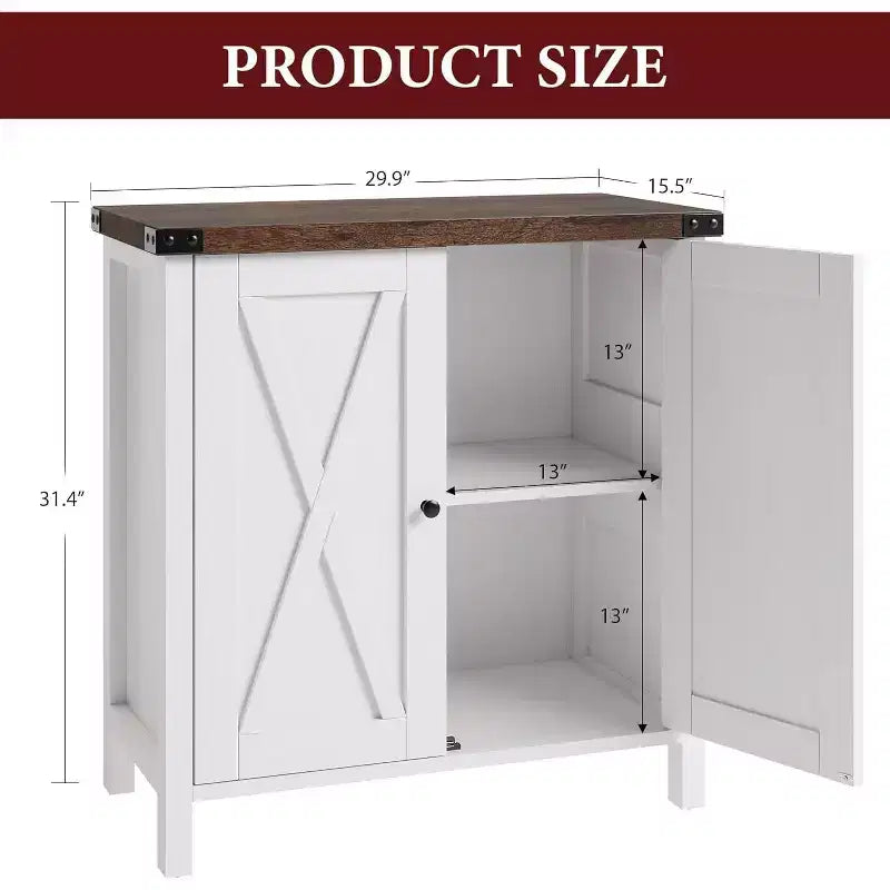 Small Storage Cabinet 2 Piece, Farmhouse Sideboard with 2 Doors & Adjustable Shelves, Entryway Console for Living Room/Dining Room/Kitchen