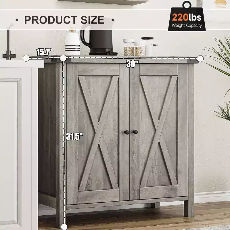 Small Storage Cabinet 2 Piece, Farmhouse Sideboard with 2 Doors & Adjustable Shelves, Entryway Console for Living Room/Dining Room/Kitchen