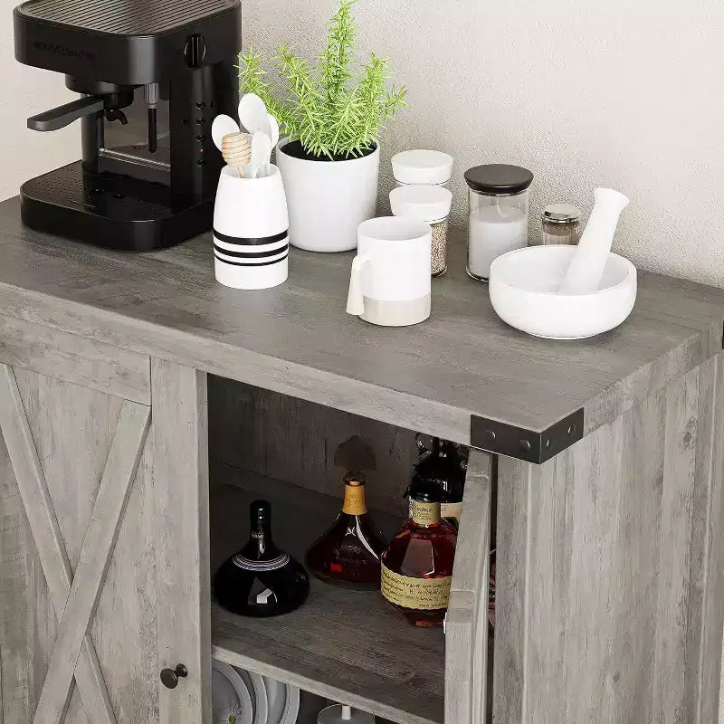 Small Storage Cabinet 2 Piece, Farmhouse Sideboard with 2 Doors & Adjustable Shelves, Entryway Console for Living Room/Dining Room/Kitchen