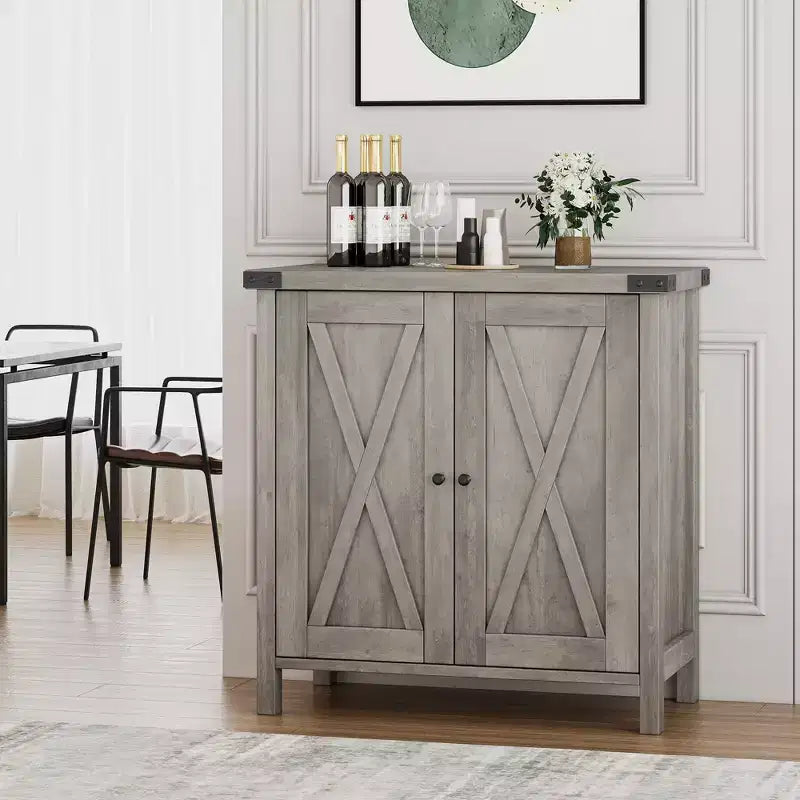 Small Storage Cabinet 2 Piece, Farmhouse Sideboard with 2 Doors & Adjustable Shelves, Entryway Console for Living Room/Dining Room/Kitchen