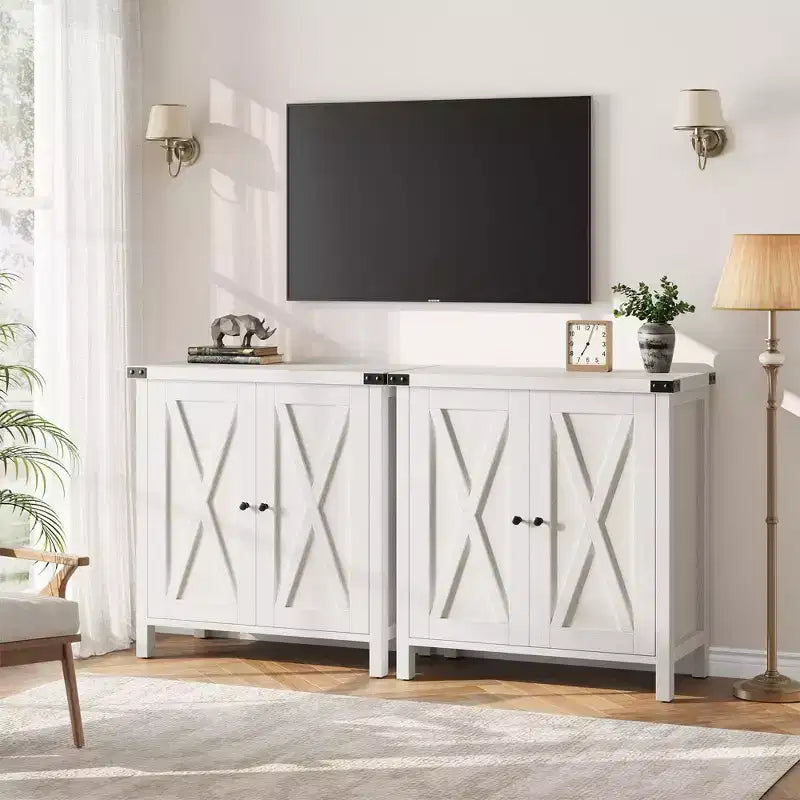 Small Storage Cabinet 2 Piece, Farmhouse Sideboard with 2 Doors & Adjustable Shelves, Entryway Console for Living Room/Dining Room/Kitchen