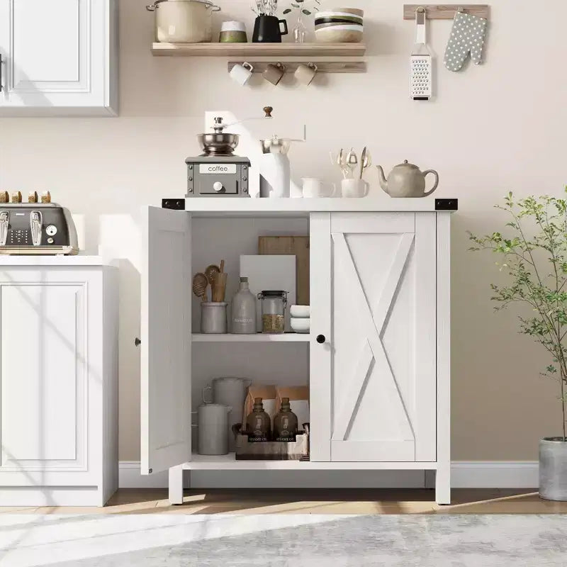 Small Storage Cabinet 2 Piece, Farmhouse Sideboard with 2 Doors & Adjustable Shelves, Entryway Console for Living Room/Dining Room/Kitchen