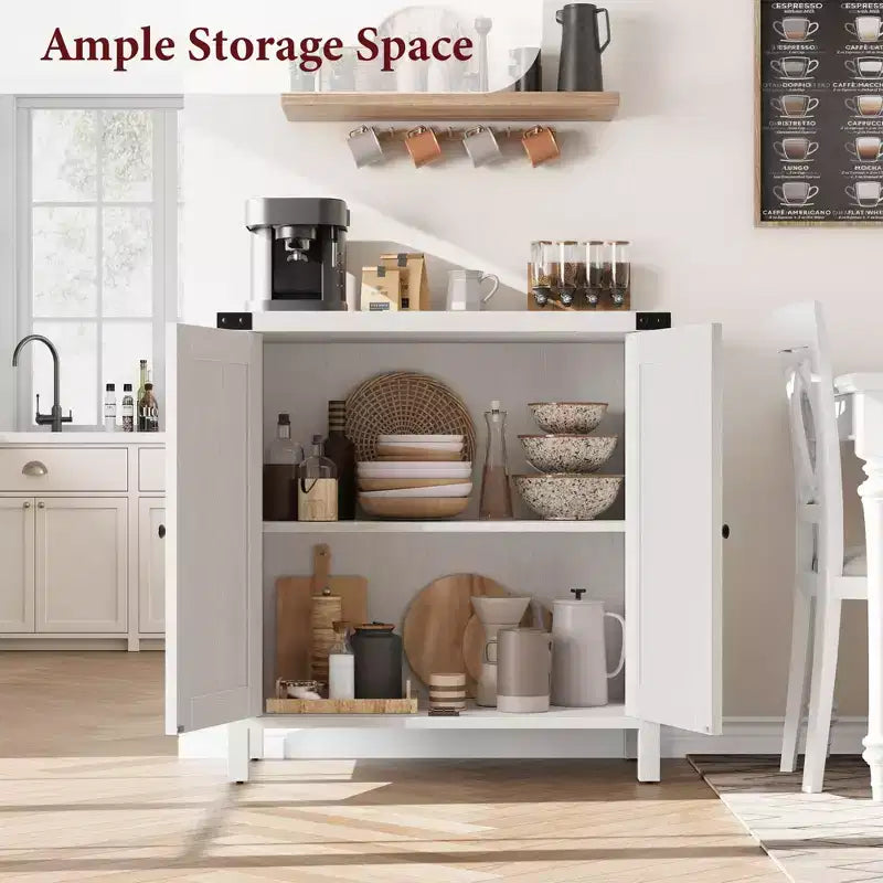Small Storage Cabinet 2 Piece, Farmhouse Sideboard with 2 Doors & Adjustable Shelves, Entryway Console for Living Room/Dining Room/Kitchen
