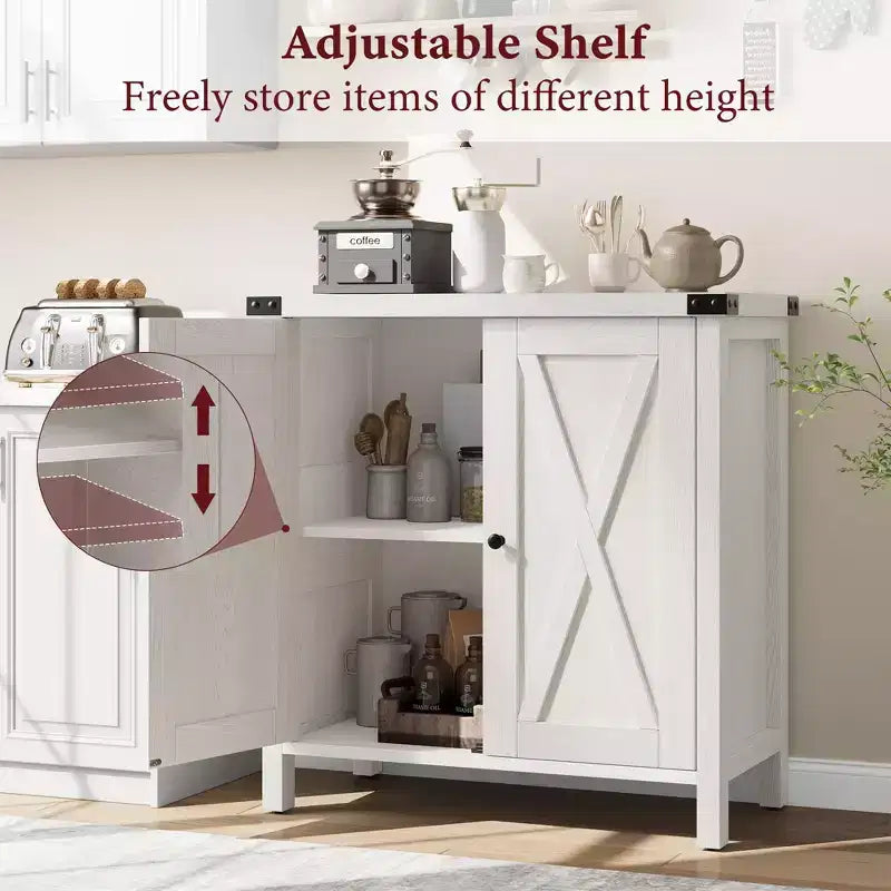 Small Storage Cabinet 2 Piece, Farmhouse Sideboard with 2 Doors & Adjustable Shelves, Entryway Console for Living Room/Dining Room/Kitchen