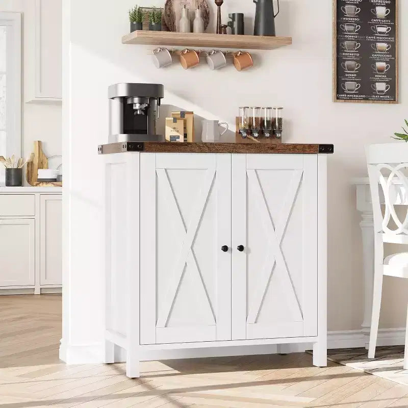 Small Storage Cabinet 2 Piece, Farmhouse Sideboard with 2 Doors & Adjustable Shelves, Entryway Console for Living Room/Dining Room/Kitchen