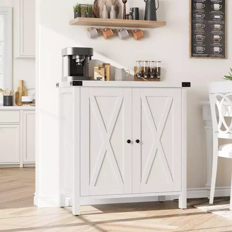 Small Storage Cabinet 2 Piece, Farmhouse Sideboard with 2 Doors & Adjustable Shelves, Entryway Console for Living Room/Dining Room/Kitchen