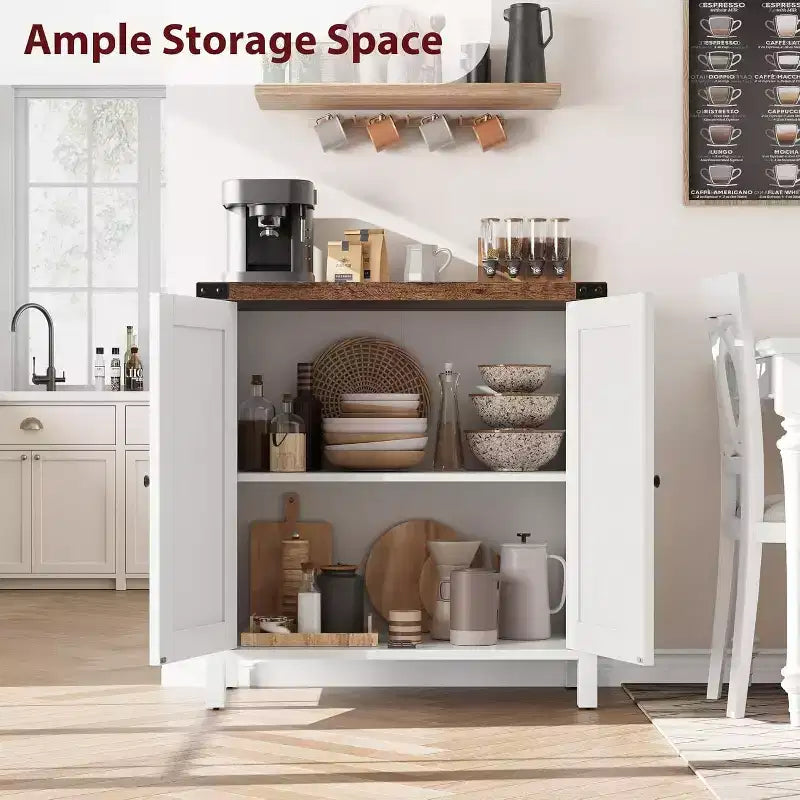 Small Storage Cabinet 2 Piece, Farmhouse Sideboard with 2 Doors & Adjustable Shelves, Entryway Console for Living Room/Dining Room/Kitchen