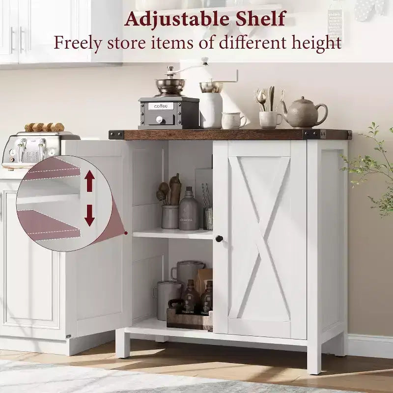 Small Storage Cabinet 2 Piece, Farmhouse Sideboard with 2 Doors & Adjustable Shelves, Entryway Console for Living Room/Dining Room/Kitchen