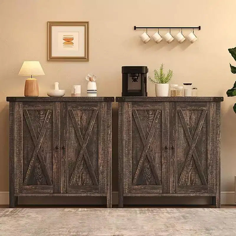 Small Storage Cabinet 2 Piece, Farmhouse Sideboard with 2 Doors & Adjustable Shelves, Entryway Console for Living Room/Dining Room/Kitchen