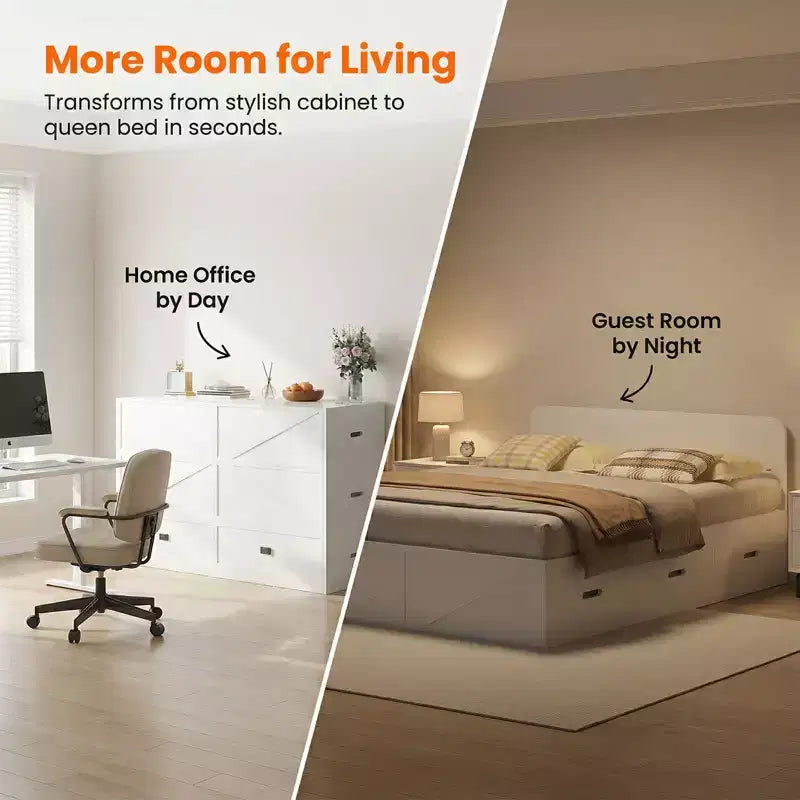 Mjkone Convertible Sofa Set with Storage Murphy Bed Chest, Full/Queen, Mattress Not Included