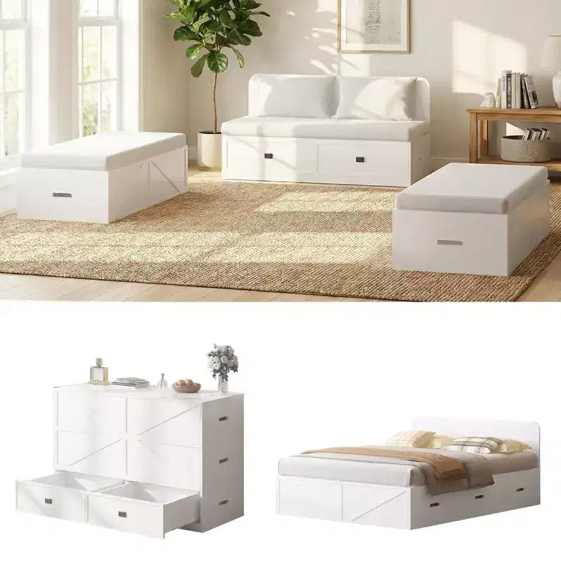 Mjkone Convertible Sofa Set with Storage Murphy Bed Chest, Full/Queen, Mattress Not Included