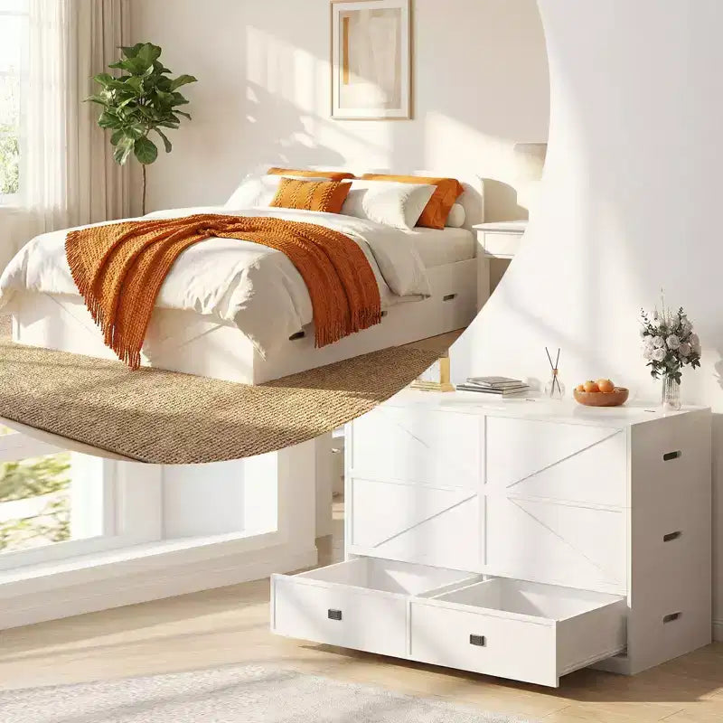 Mjkone Convertible Sofa Set with Storage Murphy Bed Chest, Full/Queen, Mattress Not Included