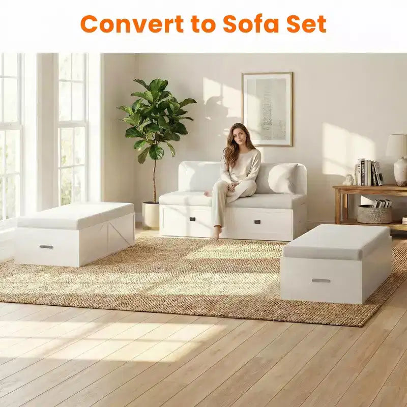 Mjkone Convertible Sofa Set with Storage Murphy Bed Chest, Full/Queen, Mattress Not Included