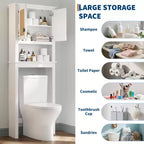 Meuble de rangement 66H au-dessus des toilettes, organisateur de salle de bain peu encombrant avec étagères réglables, 2 portes en rotin, montage facile, étagère de toilette autoportante