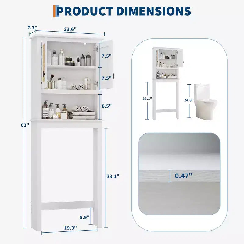 66H Over The Toilet Storage Cabinet, Bathroom Space Saver Organizer with Adjustable Shelves, 2 Rattan Doors, Easy Assembly,FreeStanding Toilet Shelf