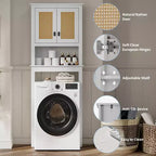 Meuble de rangement 66H au-dessus des toilettes, organisateur de salle de bain peu encombrant avec étagères réglables, 2 portes en rotin, montage facile, étagère de toilette autoportante