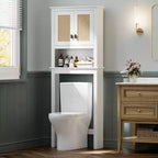 Meuble de rangement 66H au-dessus des toilettes, organisateur de salle de bain peu encombrant avec étagères réglables, 2 portes en rotin, montage facile, étagère de toilette autoportante