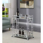 Chariot de bar transparent verre/miroir/chrome style glamour, 2 niveaux, roues verrouillables