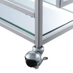 Chariot de bar transparent verre/miroir/chrome style glamour, 2 niveaux, roues verrouillables