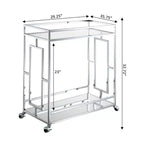 Chariot de bar transparent verre/miroir/chrome style glamour, 2 niveaux, roues verrouillables