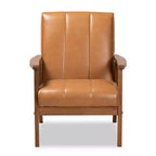 Fauteuil de salon en bois rembourré en similicuir style Mid-Century Noyer/Marron Sans accoudoirs, cadre en hévéa, motif classique